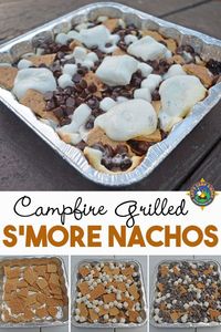 Campfire S'mores Nachos - Do you love s'mores? Make S'mores Nachos on the grill or over the campfire. This s'more casserole is the perfecting camping dessert recipe!