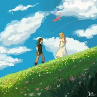 I've been meaning to do something Ghibli for a while and a skyward sword/howls moving castle crossover sounded like a lot of fun!! (They're so cute 😭) Backgrounds are still so hard though 😭😭 #skywardsword #zelda #thelegendofzelda #zelink #studioghibli #howlsmovingcastle #digitalartbeginner #sceneredraw