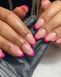 LINK HERE Summer nails 2024, hot pink clean girl simple nails! french tip almond nails