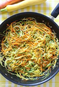 Julienned Summer Vegetables like zucchini, yellow squash and carrots cut into spaghetti like strands, sauteed with garlic and oil. Sauteed Summer Vegetables I make this side dish ALL summer long – not just because it's