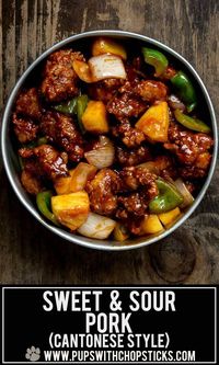 A traditional Chinese sweet and sour pork recipe made with crispy pork, pineapple, peppers and onions tossed in a sticky sweet and sour sauce - better than takeout! #recipe #cantonesestyle #sweetandsour #takeout #chinesefood