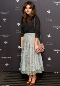 Doctor Who's Jenna Coleman wears vintage-style blue skirt and polo-neck for Somerset House exhibition | Mail Online