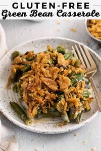 This homemade gluten-free green bean casserole is a holiday dinner classic! This gluten-free version has an extra crisp, buttery topping made with gluten-free French fried onions and gluten-free panko! Enjoy this classic recipe with your family and friends this holiday season!