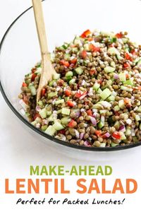 The BEST Lentil Salad! Perfect for "meal prep" at the beginning of the week, loaded with protein-packed lentils, fresh veggies, and an easy dressing. #lentils #vegan #easyrecipe #mealprep