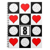 Volleyball & Heart Checkered Custom Jersey Number Notebook Custom office supplies #business #logo #branding