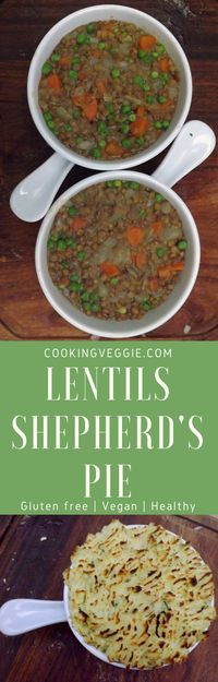 Vegetarian shepherd's pie made from lentils with vegan alternative | cookingveggie.com | #vegetarian #vegan #glutenfree #food #recipe #glutenfreevegan #shepherdspie