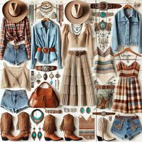 Discover modern cowgirl style with this trendy clothing collage! From fringed denim jackets and classic cowboy boots to wide-brim hats, boho skirts, and turquoise jewelry, this board blends traditional Western elements with fresh, fashionable updates. Perfect for anyone who loves rustic charm, bold Western vibes, and chic cowgirl outfits. Whether you're looking for inspiration for festivals, casual outings, or adding a country twist to your wardrobe, this pin has you covered. Pin now for cowgirl fashion inspiration!