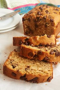 Lightly sweet and full of dark chocolate chips, this Chocolate Chip Peanut Butter Bread is a great anytime snack! - Bake or Break