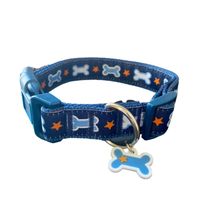 Patterned Dog Collar Adjustable For A Custom Fit D-Ring To Link Up Your Leash Buckle Closure Secures The Collar. Silver Hardware Stars & Bones Patterned.