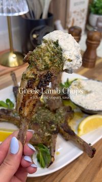 Greek Lamb Chops marinated in lemon, olive oil, garlic, mustard and fragrant herbs with a creamy and cool mint yogurt sauce for dipping.