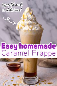 If you love the Starbucks Caramel Frappuccino you'll love this easy caramel frappe recipe. With a game changing ingredient, your homemade caramel frappe will taste as good as the café version! diy caramel frappe | Copycat Starbucks drinks | blended coffee recipes | frappuccino aesthetic |