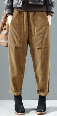 Corduroy Elastic Waist Solid Color Harem Pants