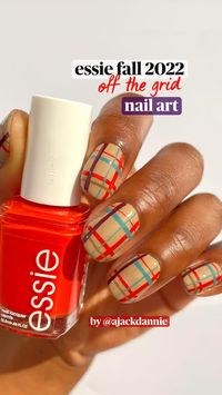  

Plaid Nail Art
 • Risk-Takers Only
 • Hike it Up
 • Transcend the Trend
 • Bold and Boulder
 • Off the Grid
 • Long Liner Brush

How-To:
 • Step 1: Apply base coat and 2 coats of ‘Hike It Up’. Allow to fully dry.
 • Step 2: Paint a thick line vertically on the left side of the nail using Risk-Takers only. Repeat horizontally crossing top of with a medium line and thin line at the bottom of the nail.
 • Step 3: Using ‘Transcend the Trend’, paint a thin line parallel to the first orange line. Repeat horizontally with a thick line. 
 • Step 4: Paint a thin line horizontally across the upper tip of the nail using ‘Off the Grid’
 • Step 5: Paint a thick line vertically down the right side of the nail using ‘Bold and Boulder’
 • Step 6: Allow to fully dry to prevent smearing. Seal with top co