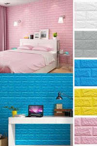 3D Brick DIY Wall Sticker Self-adhesive Waterproof Panels Wallpaper Decal 3D Brick Pattern Foam Wall Sticker for Home Decor - Pink