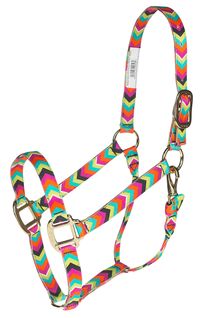 1" premium nylon halter with rolled throat with throat snap for a superb fit. Brass-plated hardware. Comes in several prints and colors. #horsehalters