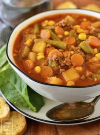 Hamburger Soup from scratch is packed with flavor! This humble, satisfying soup recipe will bring you back for bowl after bowl. | iowagirleats.com #hamburgersouprecipe #hamburgersouprecipeeasy #hamburgersoup #souprecipes #soupwithgroundbeef