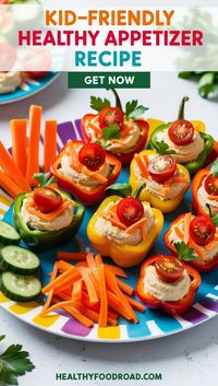 Make snack time fun and nutritious with a kid-friendly appetizer that’s colorful and packed with healthy ingredients. Perfect for little ones and adults alike!  𝑰𝒏𝒈𝒓𝒆𝒅𝒊𝒆𝒏𝒕𝒔: •	Mini bell peppers, halved and seeded •	Hummus •	Cherry tomatoes, halved •	Cucumber, sliced into sticks •	Shredded carrots •	Fresh parsley (for garnish)  𝑯𝒐𝒘 𝒕𝒐 𝑴𝒂𝒌𝒆: 👨‍🍳 Fill mini bell pepper halves with hummus, then top with a cherry tomato half and a few shredded carrots. Serve with cucumber sticks on the side and garnish with fresh parsley. A fun, healthy appetizer that kids will love!  #KidFriendly #HealthyAppetizer #NutrientDense #HealthySnacks #FamilyFriendly #AppetizerIdeas