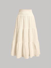 Apricot Casual Collar  Woven Fabric Plain Layered/Tiered Embellished Non-Stretch  Women Clothing