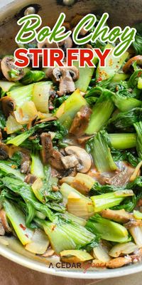 This light and easy Bok Choy Stir Fry is simple to make using fresh bok choy and mushrooms along with garlic, onion, and crushed red pepper flakes. This makes a nice side dish to any meal! You also can add in other vegetables or protein like shrimp, chicken or pork.