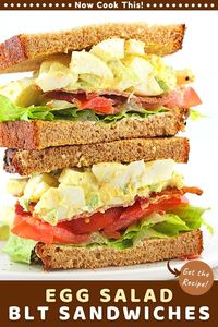 These easy Egg Salad BLT Sandwiches have a simple and delicious homemade egg salad plus bacon, lettuce, and tomato on lightly toasted bread. The combination of flavors are a perfect match! Enjoy them for breakfast, brunch, lunch, or even dinner. Get the recipe and give them a try!