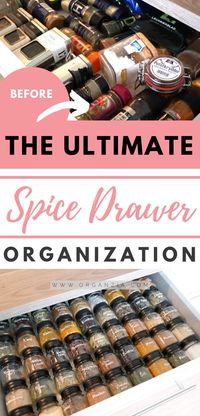 Are you tired of your spice drawer being a complete mess? Here's a kitchen drawer organization idea you should try! Organize and declutter your spice drawer easily with this one little trick, that makes it so much easier! #organizespices #organizespicedrawer #spicedrawerorganization #kitchenorganizationhacks #declutteredkitchen