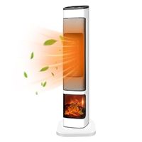 Residential Oscillating Digital Ceramic Tower Heater with Adjustable Thermostat, Timer and Remote Control, 12-Hour Timer, Remote Overheat and Flip Protection, 3D Flame, 1700 Watts, Pearl White