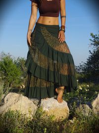 Flamenco Green Long Skirt Maxi Skirt Renaissance Skirt