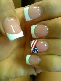 Suttle 4th of July nails!!! Love this idea of white tips and that flag look is adorable!