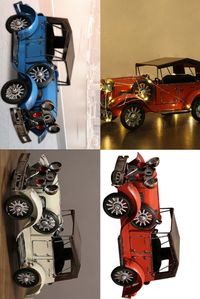 Retro Nostalgic Classic Car Model Toy Light Toys Vehicle Home Office Desk Decorations Christmas for Children Kids Gift - Red with Light