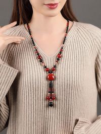 Materials: Agate, High temperture ceramics, Glass Size: Chain 67cm, Pendant 11cm Weight: 78g We select all our materials with strict quality control.  All our pedants and necklaces are handmade with grade A materials, and with mastery cloisonné decorations.