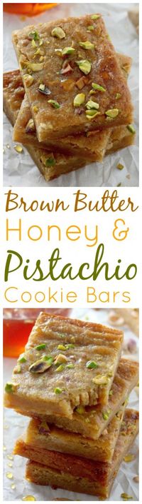 Brown Butter and Honey Pistachio Cookie Bars - Baker by Nature