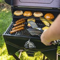 387 square inches of cooking surface, holds approximately 16 burgers Reach temperatures from 180° - 500°F with the dial-in digital control board with LED read-out The 19 lb. hopper holds enough pellets to cook even the lowest and slowest dishes The Pit Boss® Mahogany Series 260 Portable Wood Pellet Grill delivers an unrivaled portable grilling experience that produces restaurant-quality meals for the best value. Using advanced technology, premium craftsmanship and 100% all-natural hardwood pelle