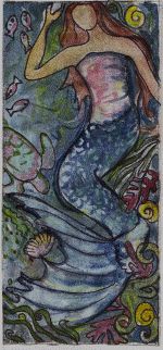 Rug-Hooking-Mermaid by Rachelle LeBlanc -- soft lines, Chagall-like coloration, lovely