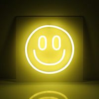 Smile | happy face neon lights interior art design yellow aesthetics |