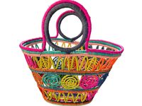 Handcrafted from organic raffia this colorful basket is beautifully made and can be used for storage, decoration or as a tote bag.