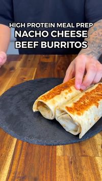 High Protein Nacho Cheese Burritos 🌯Easy 54g Protein Meal Prep 💪🏼(Macros: Per Burrito - 10 Total) 565 Calories 40gC | 17gF | 54gP  Ingredients: 1/2 Diced Onion 1.3KG Extra Lean Beef Mince (raw weight) Seasoning Mix: 1 Tsp Chilli Powder, 1 Tsp Salt, 1/2 Tsp Ground Cumin, 1 Tsp Black Pepper, 2 Tsp Paprika, 1 Tsp Onion & Garlic Powder, 1.5 Tsp Oregano (or your choice of seasonings) 4 Diced Garlic Cloves 120g Tomato Paste 90g Light Cream Cheese (Philadelphia Light Cream Cheese) 80g Light Shredded Cheddar 100ml Hot Sauce or Buffalo Sauce Coriander/Cilantro