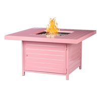 Bring the warmth and ambiance of this Square 42 in. x 42 in. Aluminum Propane Fire Pit Table with Glass Beads, Two Covers, Lid, 55,000 BTUs in Pink Finish to your patio, deck or backyard. Featuring a stylish clean durable powder coated finish, this fire pit is complete with a durable rust-free solid aluminum design base, making it an attractive centerpiece for your outdoor living space. Complete with a 55,000 BTU stainless steel burner and integrated ignition, you can enjoy all the ambiance of a