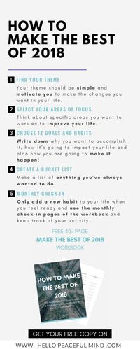 Download the free make the best of 2018 workbook. A 40+ pages PDF to help you create new habits and reach your goal in 2018