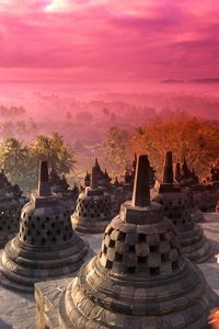 View of City at Pink Sunrise, Java, Indonesia