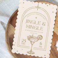 "Retro Elegance: 'Jingle and Mingle' Christmas Cocktail Party Invitation"  Step back in time to an era of classic charm with our 'Jingle and Mingle' Christmas Cocktail Party Invitation. This invitation is your passport to a vintage-inspired holiday gathering where cocktails and conversation take center stage. Perfect for hosting a cocktail holiday party, this design celebrates the art of mingling in style.  🍸 Cocktail Soiree: 'Jingle and Mingle' sets the stage for a soirée that celebrates the a