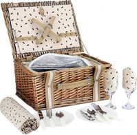 Willow Picnic Basket Set for 2 Persons with Large Insulated Cooler Bag and Waterproof Picnic Blanket,Wicker Picnic Hamper for Camping,Outdoor,Valentine Day,Thanks Giving,Birthday.