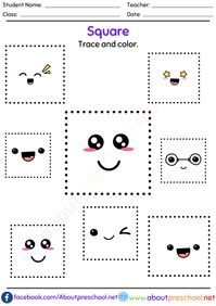 Free Shapes trace and color worksheet Square 1