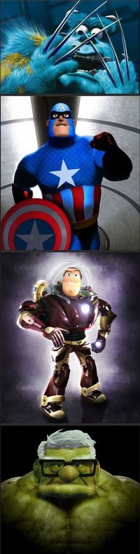 disney, pixar, monster's inc., the incredibles, toy story, up, parody, comics, comic books, marvel comics