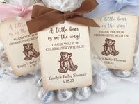 "Teddy Bear Favor Treat Bags What you you receive: ~Cellophane bags - 8\" x 4\" x 2\" ~Personalized tags ~Pre-cut ribbon ties - 18\" in length ~Twist ties Very easy assembly! Fill the bags, secure with twist tie, tie on ribbon (as you would a shoelace), bring one end of the ribbon through the back of the tag, tie ribbon into bow. Bag contents NOT included. ♥Looking for just the tags? Please contact me for pricing details. ♥ TEDDY BEAR collection: https://www.etsy.com/shop/BabyOnTheWings?section_