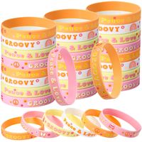 PRICES MAY VARY. Groovy Design: hippie silicone wristband bracelets are designed in white, yellow, orange and pink color, printed with various groovy elements, such as the rainbow, daisy flower, butterfly as well as phrases 'Groovy', 'Peace and Love', which are full of hippie style to make you look more charming Soft and Comfortable:our groovy hippie wristbands party favors are made of quality silicone, which are soft and good elasticity to stretch, not easy to deform, break, fade, and sturdy en