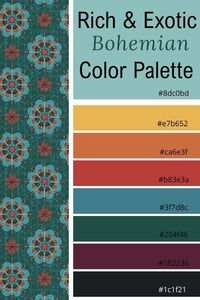 Rich & Exotic Bohemian Color Palette - Bohemian Style Color Palette - BOHO Style Color Palette - Bohemian Color hex codes, BOHO colors hex codes, Bohemian Design Colors, BOHO design colors, Bohemian Color Palette, BOHO color palette - Design Credit: LaBellCreative