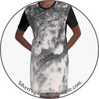 Shop for Marble Flow - Black & Cream Graphic T-Shirt Dress by © SilverPegasus / This chic and comfortable t-shirt dress features an abstract marble pattern in black, grey and white. This dress is a perfect blend of style and ease, featuring a mesmerizing marble print that exudes sophistication. The black and cream color palette offers a timeless look, making it a versatile addition to your wardrobe. Whether you’re stepping out for a casual coffee date, travelling, or lounging at home, this t-shirt dress ensures you do it in style. Its soft, breathable fabric promises all-day comfort, while the relaxed fit flatters any body type. Pair it with sneakers for an effortless daytime ensemble or dress it up with heels for an evening out. Shop today and add some casual chic style to your outfit!