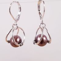 Women Glass Milk Chocolate Brown Pearl Silver Earring Wired Handmade Leverback Delicate Hand Wired Glass Pearl Earrings Total Earring Measurement Little Over An Inch Long. Lots Of Colors Available - See Other Listings Great For Bridal. Edl5