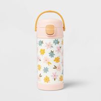 Maintain your kid's hydration at home or on the go with the 12-Ounce Portable Drinkware from Pillowfort™. This printed water bottle is covered with floral print for a cute look. Made with stainless steel, this portable water bottle comes with a button for easy opening, a straw for convenient sipping, and a built-in handle for convenient holding and carrying. Suitable for cold beverages, this portable drinkware should be hand washed.