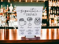 Click on the following link to browse HUNDREDS more designs in our shop!! https://pinkposiesandpearls.etsy.com/  BEST SELLER Signature Drinks Hand Drawn Pet Wedding Sign for Bar, Cocktails Sign with Dog, Party Sign with Pet His and Hers Bar Menu | Welcome to Pink Posies and Pearls Wedding and Gift Boutique | Want to incorporate your babies on your special day? Name your signature drinks after them! These fun bar signs feature your fur baby (or babies) and a signature drink. We also have props, s